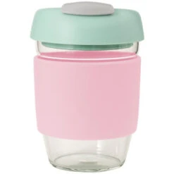 Avanti Glass Gocup Reusable Coffee Cup 355ml - Pink/mint/grey