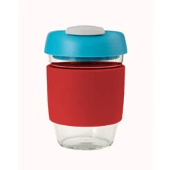 Avanti Glass Gocup Reusable Coffee Cup 355ml - Red/aqua/grey