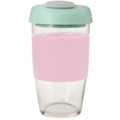 Avanti Glass Gocup Reusable Coffee Cup 473ml - Pink/mint/grey