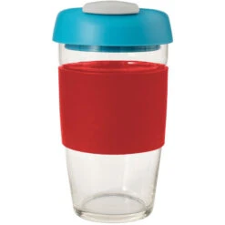 Avanti Glass Gocup Reusable Coffee Cup 473ml - Red/aqua/grey