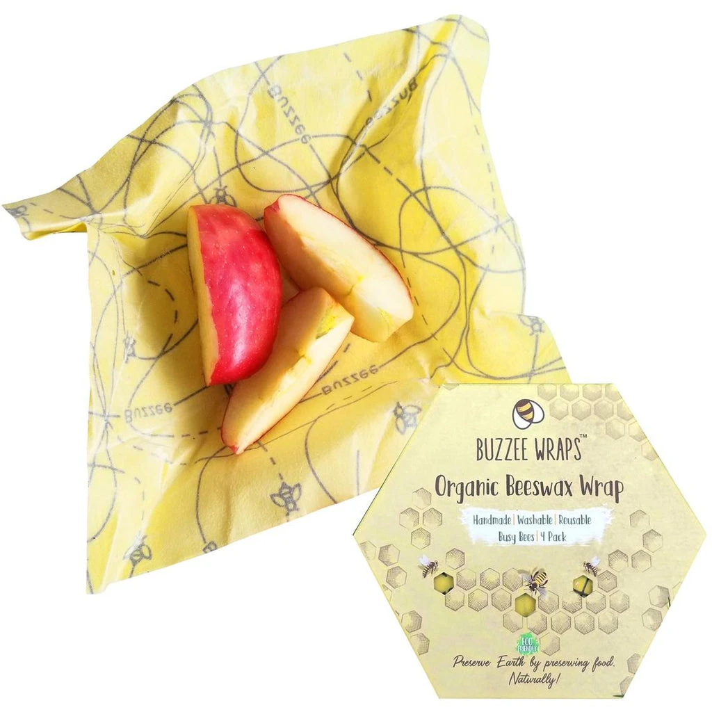 Buzzee Organic Beeswax Wraps Pack 4 - Busy Bees