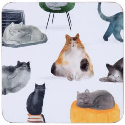 Maxwell And Williams Marc Martin Feline Friends Cork Back Coaster 10.5cm Set Of 4