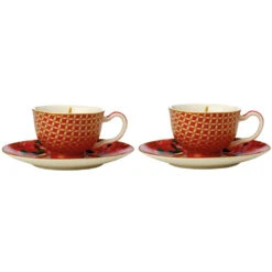 Maxwell And Williams Teas And CS Silk Road Demi Cup And Saucer 85ml Set Of 2 - Cherry Red