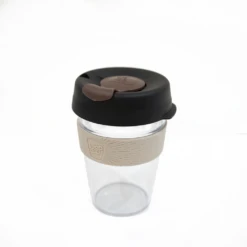 KeepCup Original Clear 12Oz Latte Band Black Lid Brown Plug