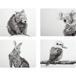 Maxwell And Williams Marini Ferlazzo Animals Of Australia Cork Back Placemat 34x26.5cm Set Of 4 Assorted Gift Boxed