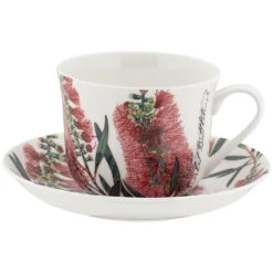 Maxwell And Williams Royal Botanic Gardens Australian Botanics Breakfast Cup & Saucer 450ML Bottlebrush Gift Boxed