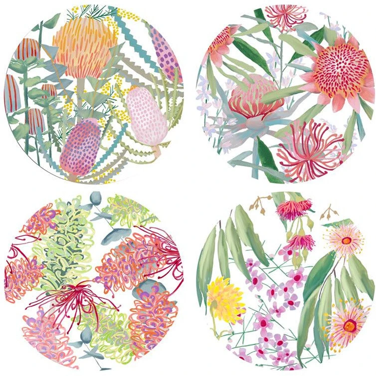 Maxwell And Williams Royal Botanic Gardens Native Blooms Ceramic Coaster 10.5cm Set Of 4 Gift Boxed