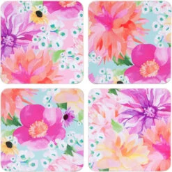 Maxwell And Williams Teas And Cs Dahlia Daze Cork Back Coaster Set Of 4 10.5cm Assorted Gift Boxed
