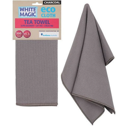 White Magic Tea Towel Single Charcoal